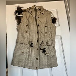 Women's Quilted Zipper Snap Button Closure Detachable Hoodie Padding Vest